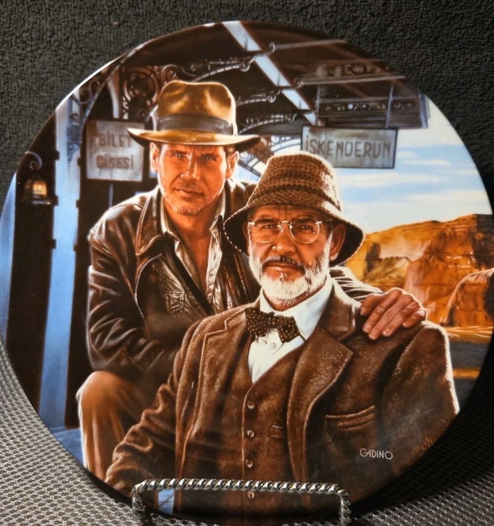 1989 "Indiana Jones and His Dad" collector plate by Victor Gadino